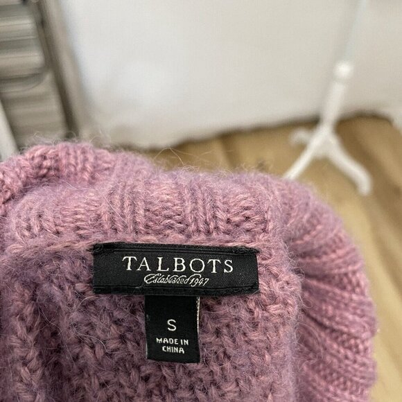 Talbots Wool Alpaca Blend Cable Knit Turtleneck Sweater Purple size Small - Picture 6 of 7